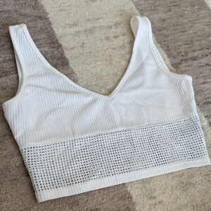 Sparkly White Ribbed Cropped Tank with Silver Rhinestone Detailing